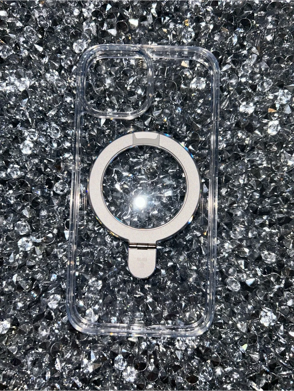 iPhone 15 Clear Phone Case with Silver Ring Stand